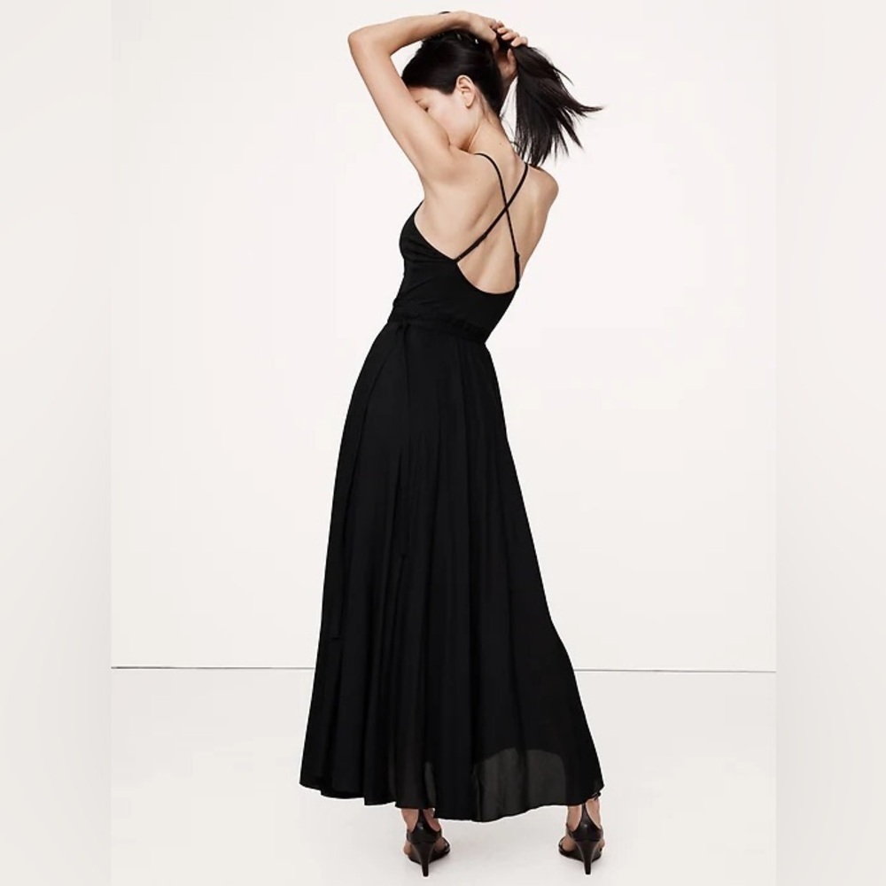 NEW! BANANA REPUBLIC BLACK CROSS-BACK JERSEY MAXI DRESS - MULTIPLE - Picture 2 of 4